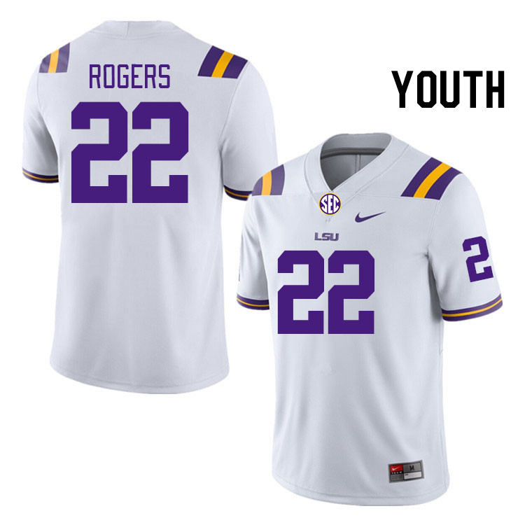 Youth #22 Joel Rogers LSU Tigers College Football Jerseys Stitched-White